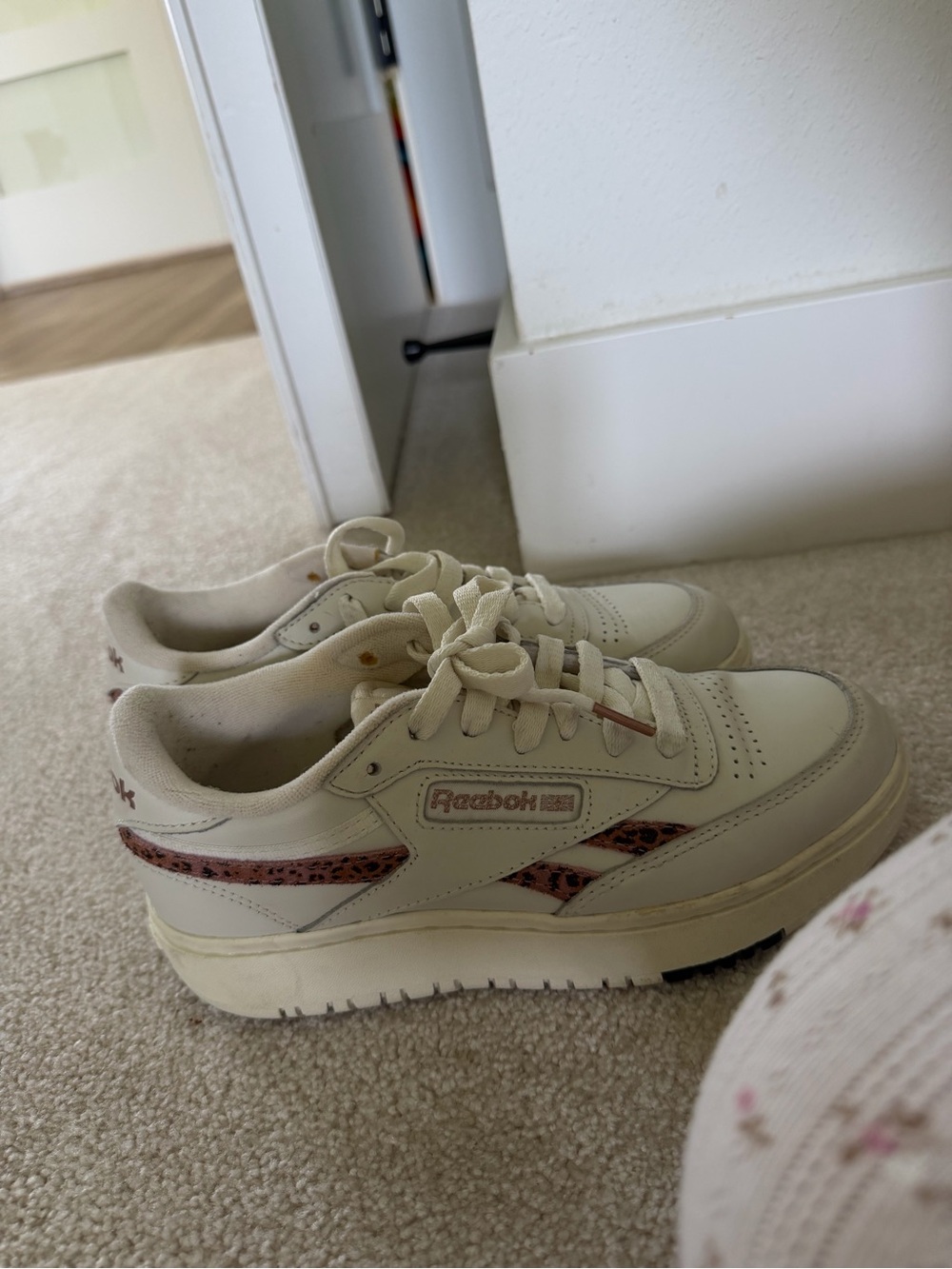 Reebok Cream Platform Sneakers with Brown Accent Stripes
